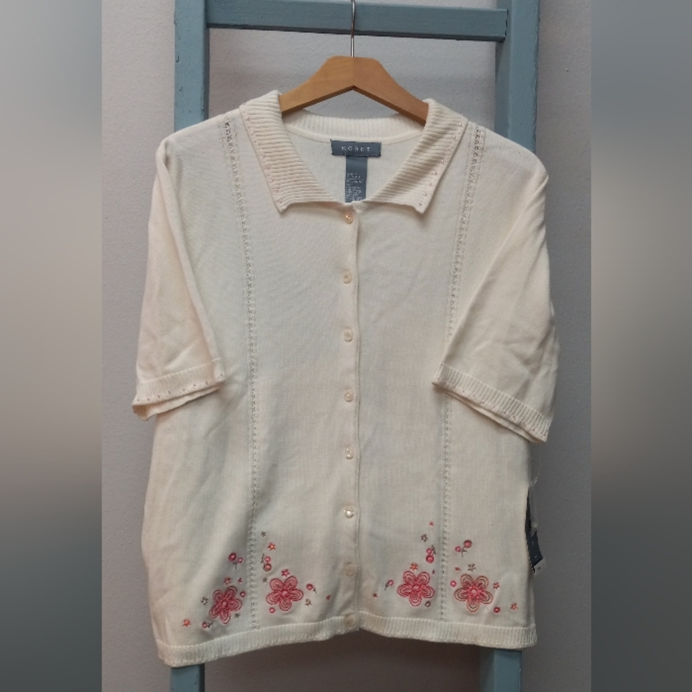 Koret creamy white button up sweater nwt